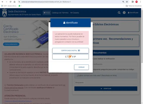 Fallo sede electrónica