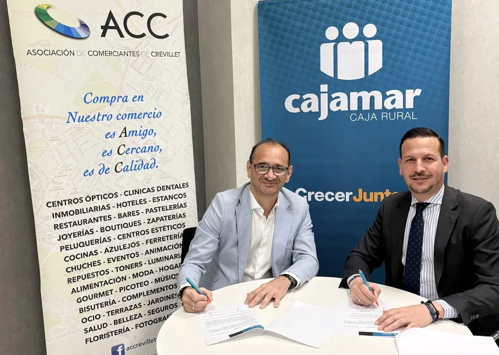 Firma convenio Asociación de Comerciantes de Crevillet y Cajamar