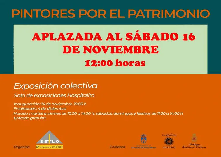2024.11.14 CARTEL APLAZAMIENTO EXPOSICIÓN PINTORES POR EL PATRIMONIO